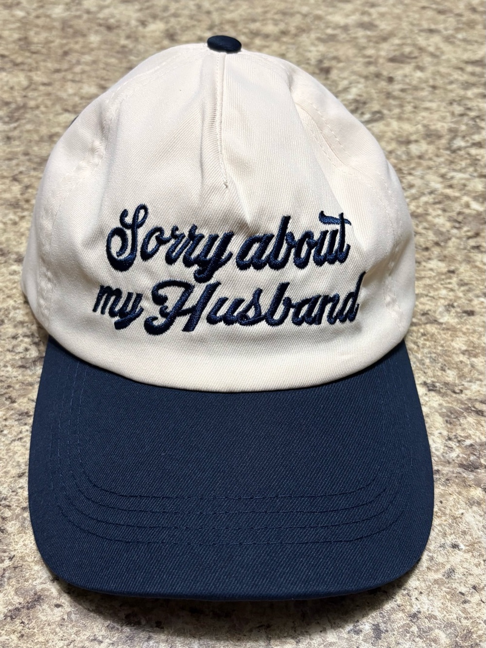 Two-Tone Embroidered Baseball Cap - White & Navy